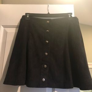 Black Suede Skirt with Front Buttons